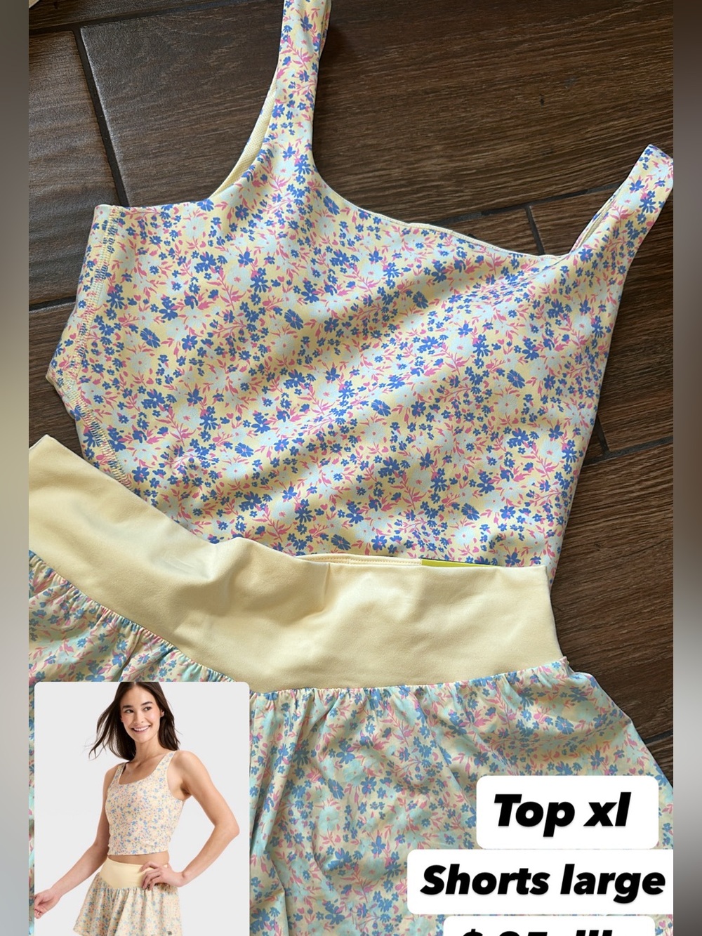 Floral Yellow Crop Tank Top and shorts ( set )  - Women's Sleeveless